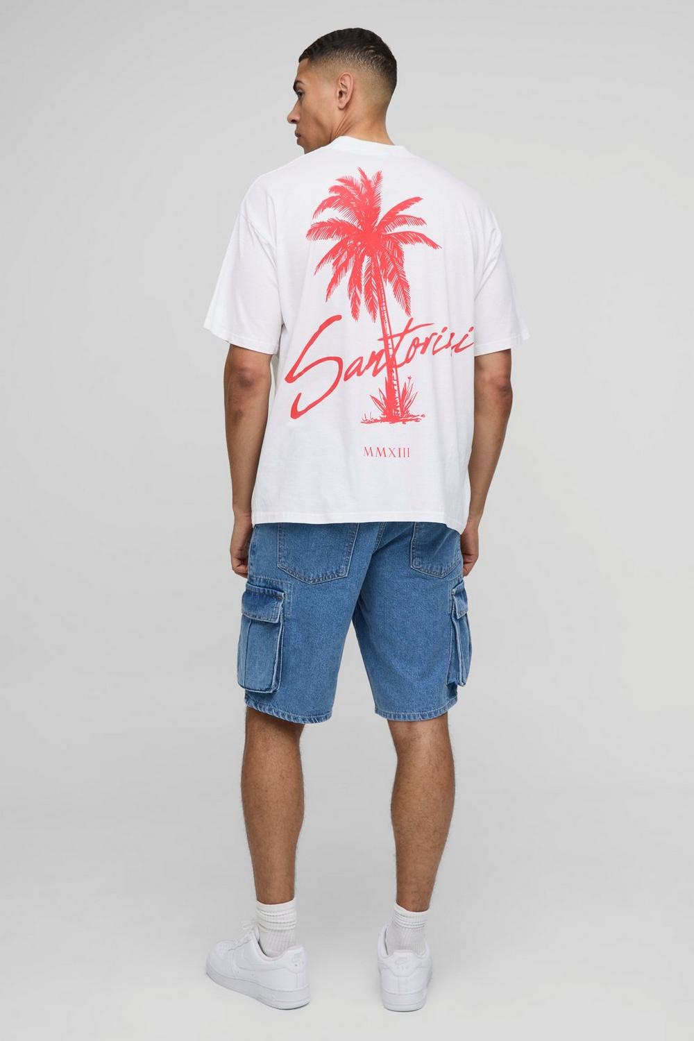Oversized Extended Neck Santorini Palm Tree Graphic T Shirt