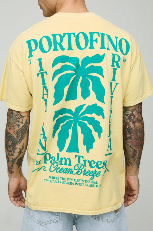 Oversized Extended Neck Portofino Print T-Shirt