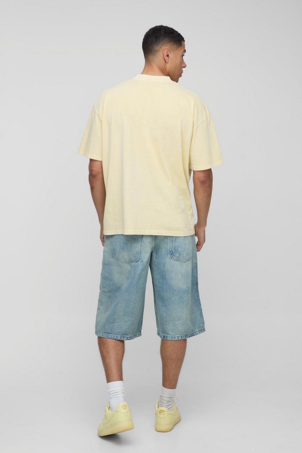 Oversized Extended Neck Washed Man Palm Graphic T-Shirt